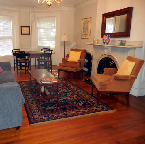boston apartment with furnished living room, dining room